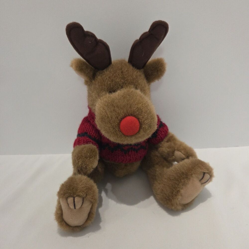 Pier 1 Imports Moose Plush Stuffed Animal Jointed Christmas Toy Red Sweater